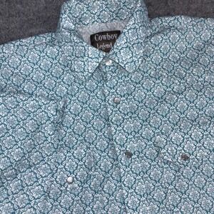 Cowboy Legend Western Pearl Snap Shirt Mens XL Teal White Paisley Short Sleeve 0